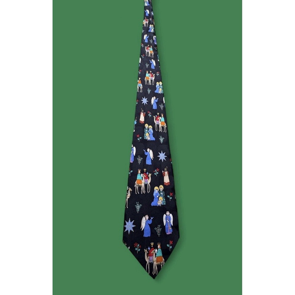 Christmas Necktie Nativity Scene Wise Men Bethlehem Star Mary Joseph Jesus Xmas